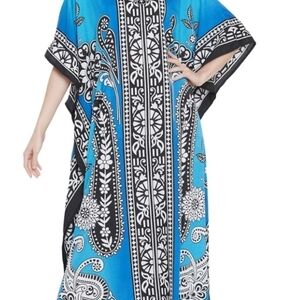 Gypsie Blu Blue and Black Tribal Print Kaftan OSFA (5566)